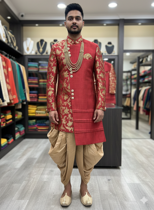 38” Medium size Men’s Kurta Indian Maroon Sherwani Bollywood outfit M6