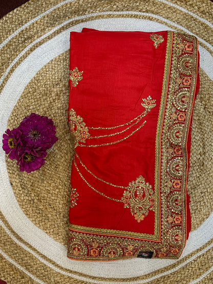 Red Fancy Party Sari Indian Saree S37