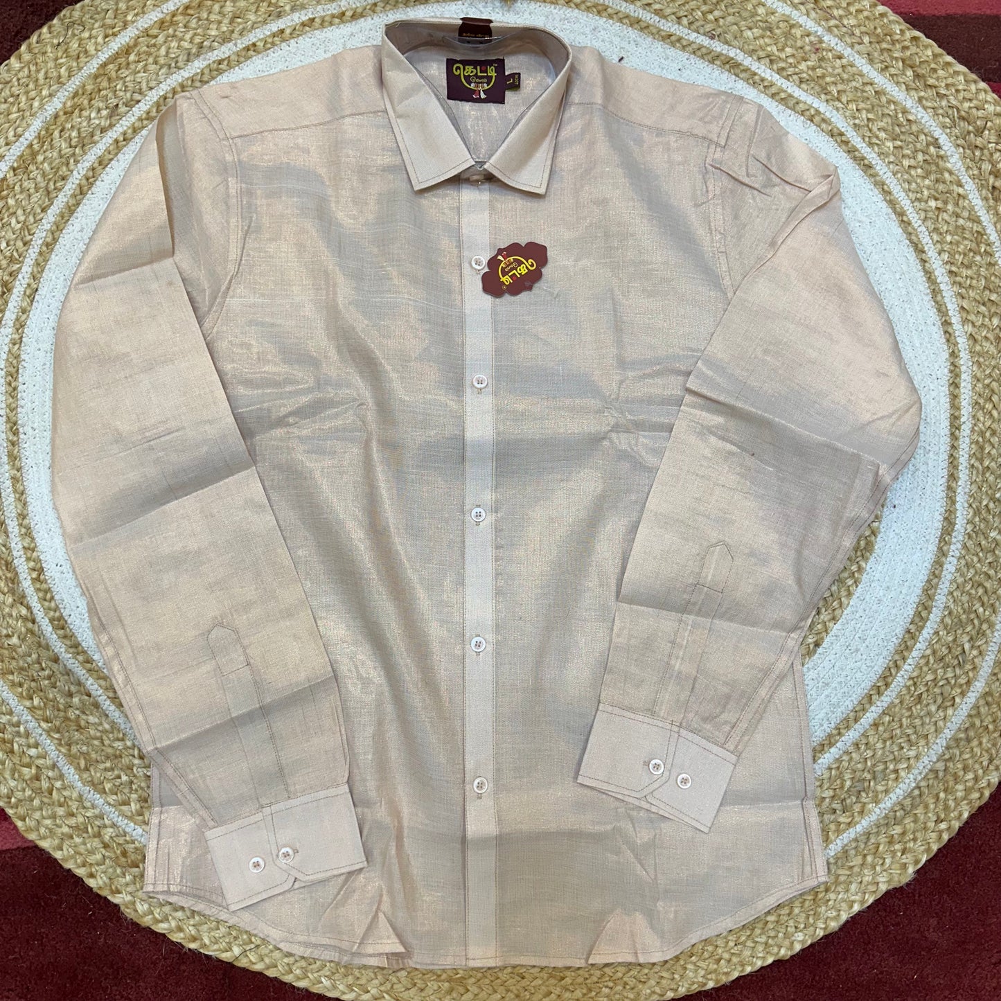 Men’s South Indian Vesti Shirt Combo Rose gold Copper Tissue Dhotti V12