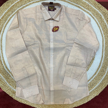Men’s South Indian Vesti Shirt Combo Rose gold Copper Tissue Dhotti V12