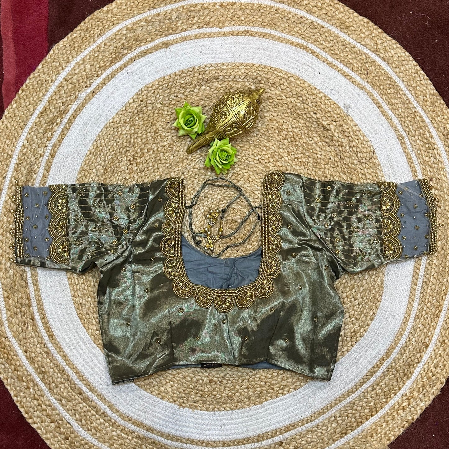 38” M Size 8 Aari Worked Sari Blouse Indian Saree Silver Grey B313