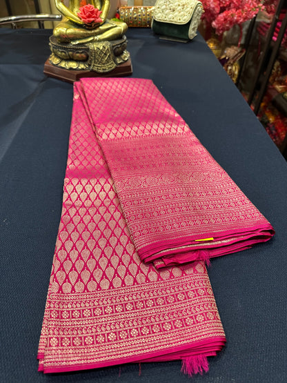 Kerala style Kanchipuram Pure Silk Pink Saree Matt Zari Kanjivaram Sari| SPK126