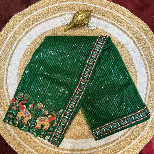 Sequins Net Sari Indian Fancy Saree Green V1