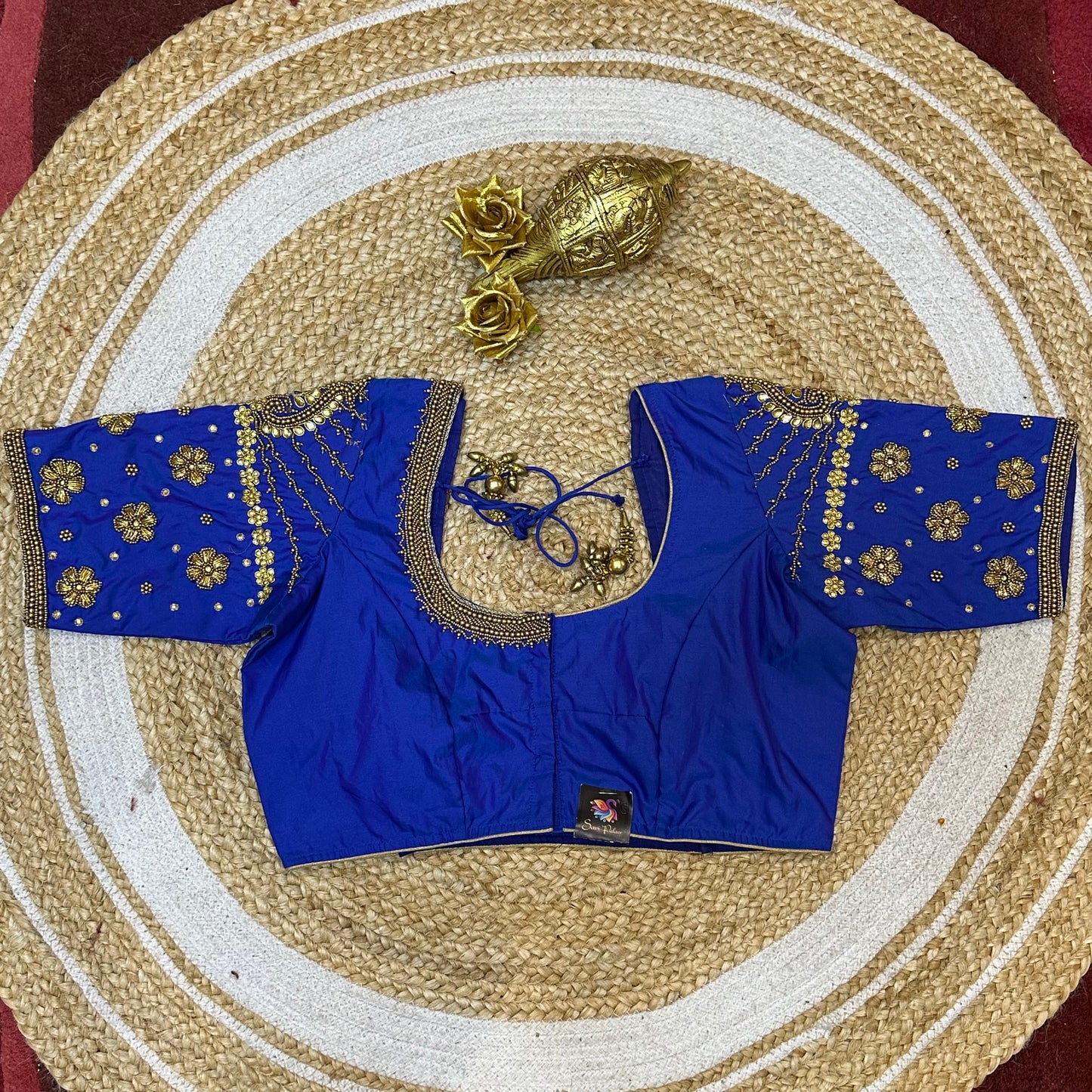 38” M Size 8 Aari Worked Sari Blouse Indian Saree Top Royal Blue B285