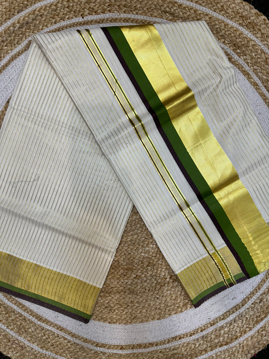 Green Kerala Vishu Sari Indian Onam Gold Saree C14 - Col 2