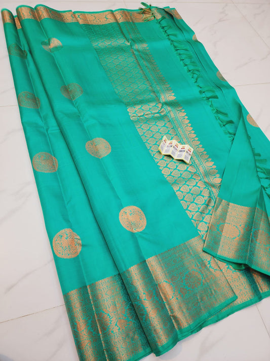 Kanchipuram Pure Silk Saree Rexona Green Kanjivaram Sari| SPK137
