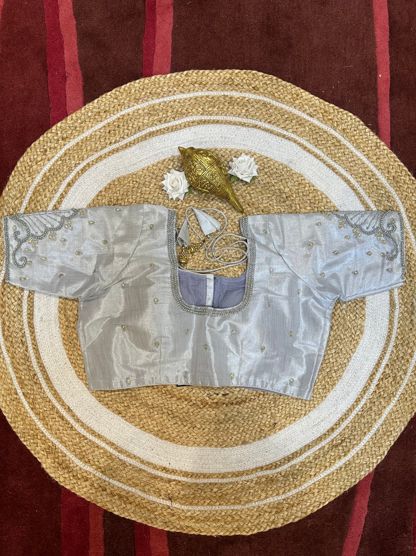 50” Size 20 Aari hand Worked Sari Blouse Indian Saree Top Choli Silk B47