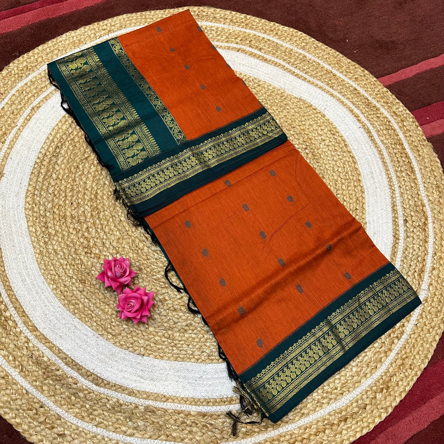 Orange & Teal Green Kalyani Silk Cotton Sari South Indian Saree S140