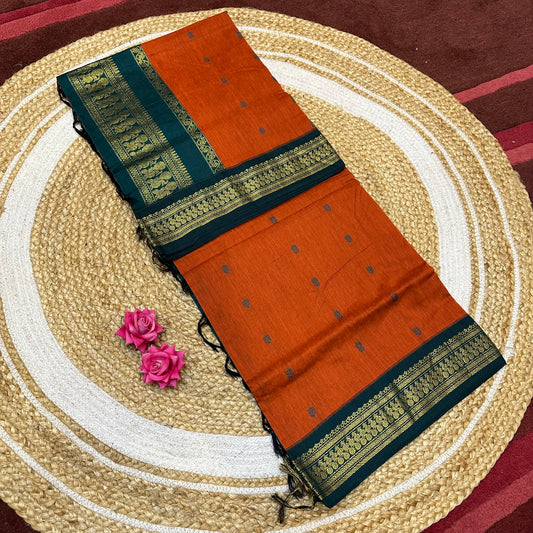 Orange & Teal Green Kalyani Silk Cotton Sari South Indian Saree S140