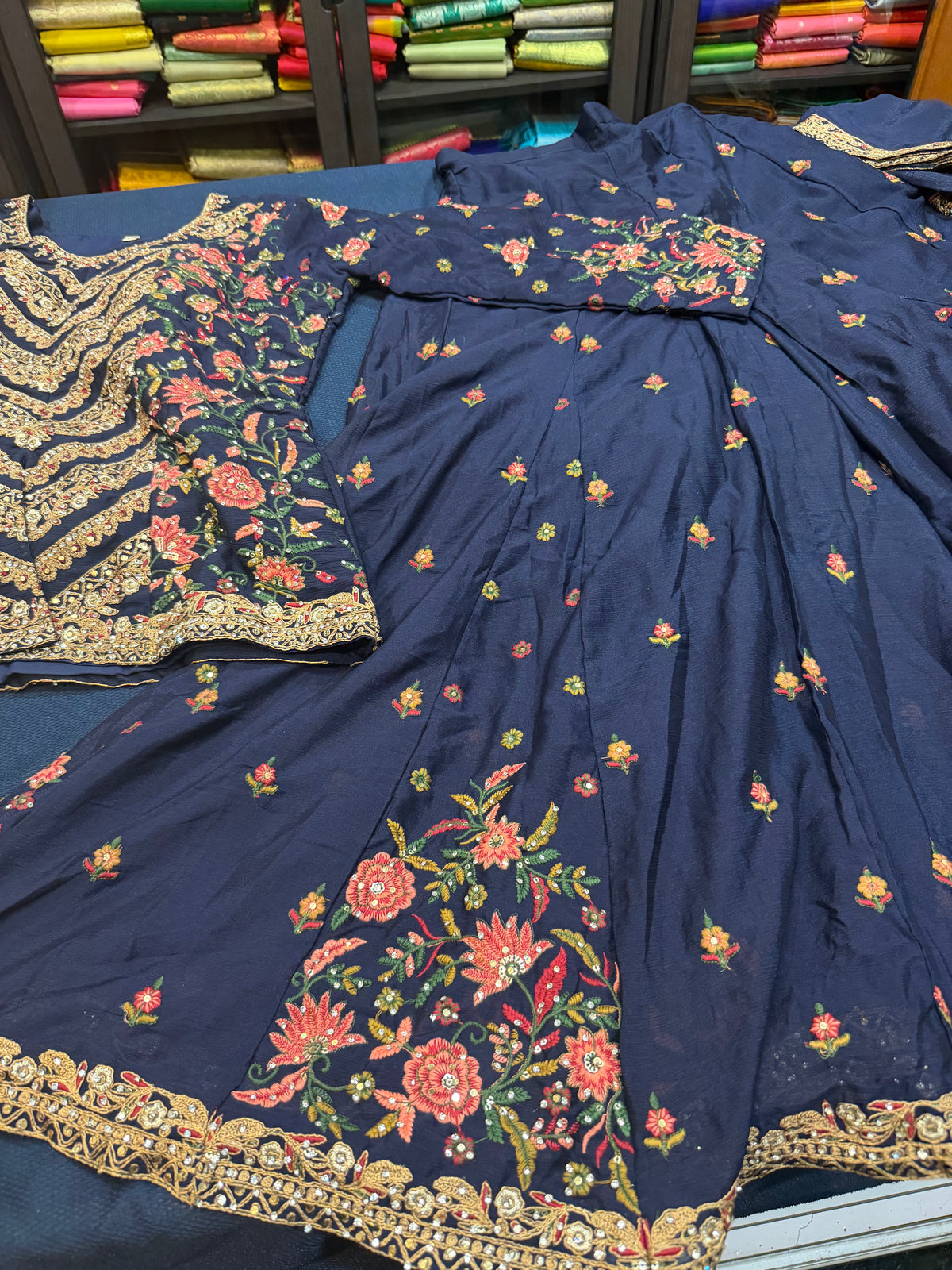 Indian Pakistani Outfit Shararas Salwar  Bollywood stylish Diwali Suit Size 44” Blue Y2