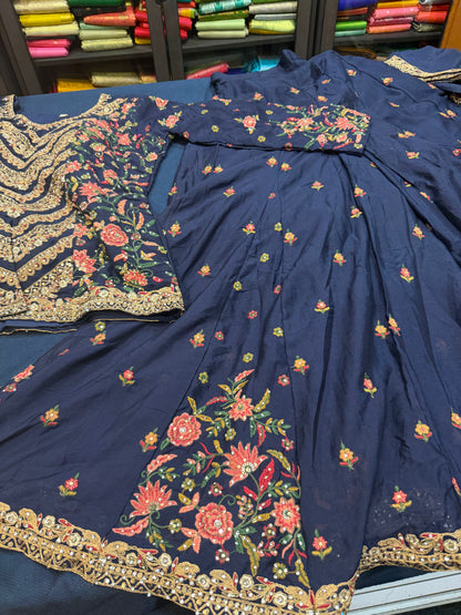 Indian Pakistani Outfit Shararas Salwar  Bollywood stylish Diwali Suit Size 44” Blue Y2