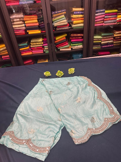 Sky Blue Fancy Party wear Sari Indian Saree Blouse Combo S87