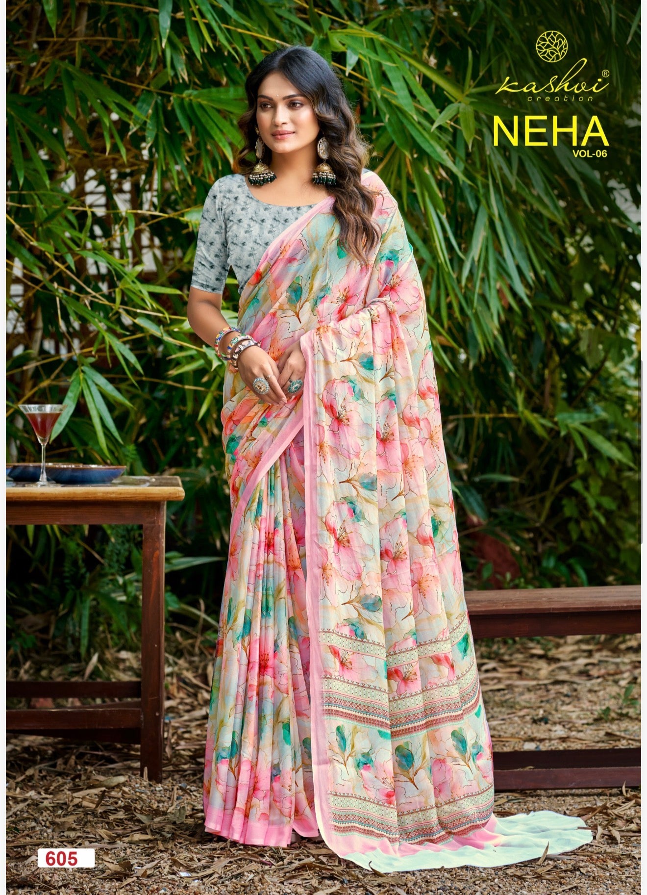 Sari Indian Bollywood Designer Linen Party wear Floral Saree Z8 Col 5