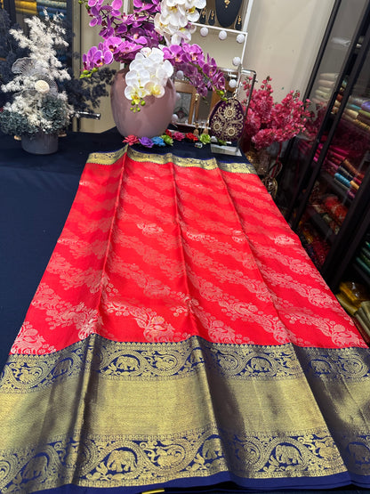 Bridal Kanchipuram Pure Silk Saree Red & Blue Kanjivaram Sari| SPK130