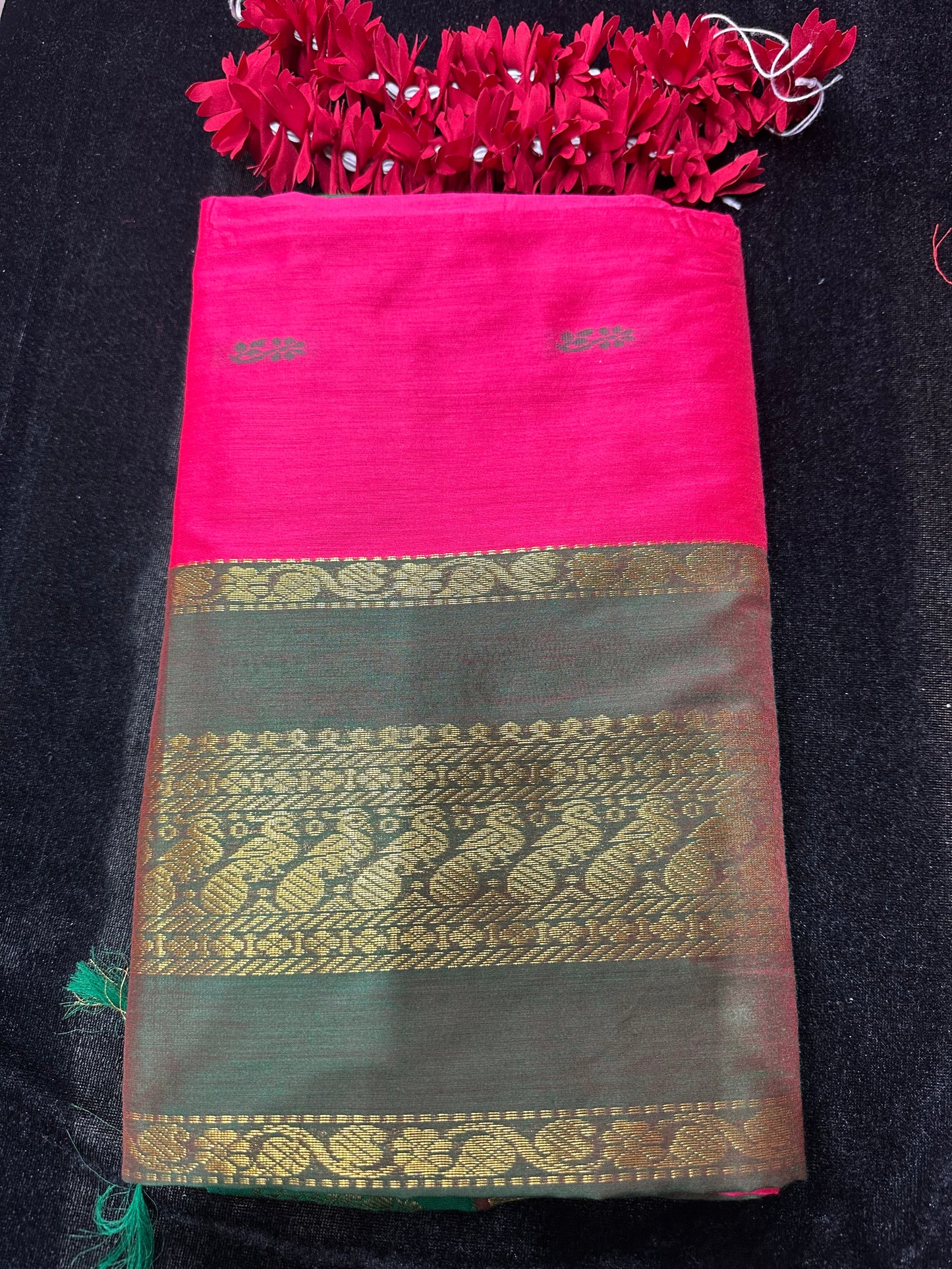 Kalyani Silk Cotton Sari Indian Saree Pink & Green S52
