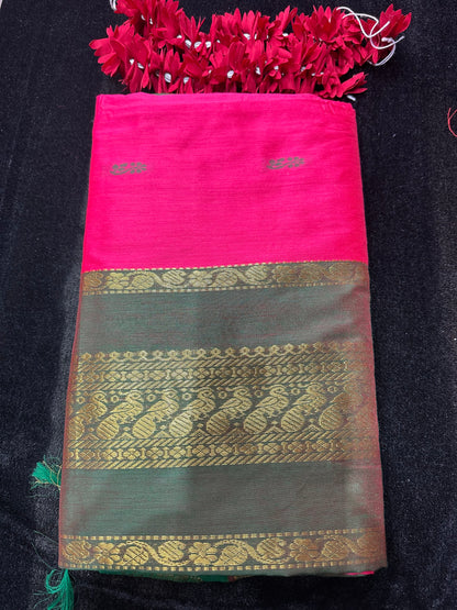 Kalyani Silk Cotton Sari Indian Saree Pink & Green S52