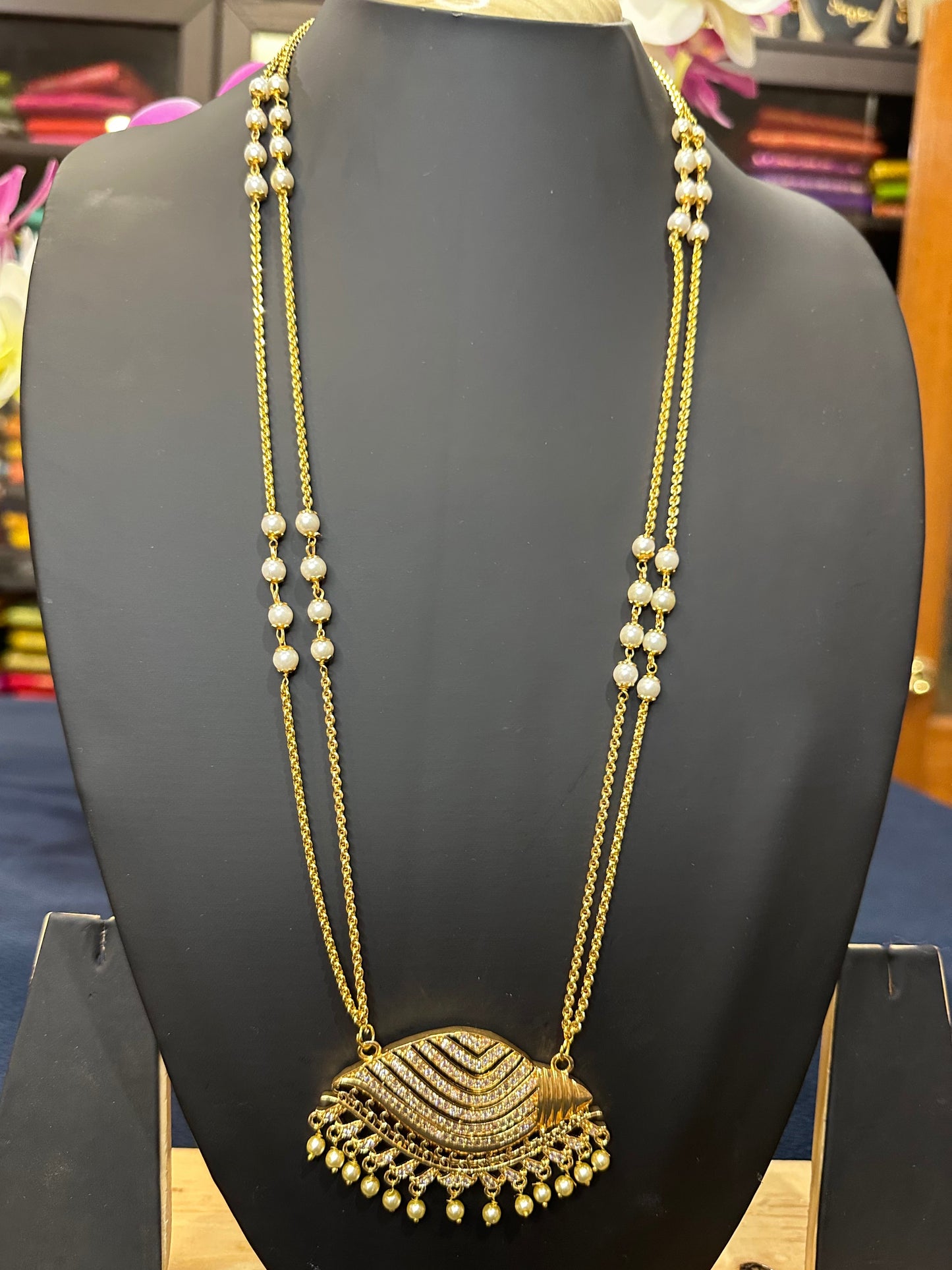 Impon Indian Necklace White Sanku Conch Pathakkam Haram N19