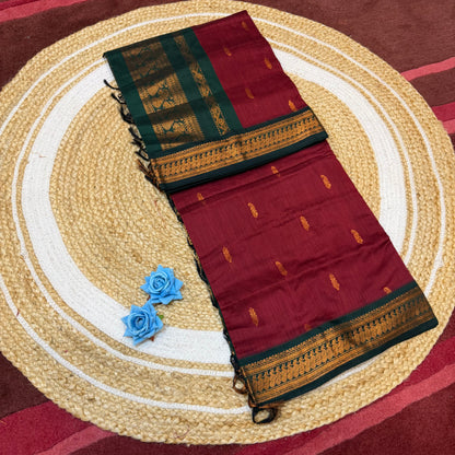 Maroon & Green Copper Kalyani Silk Cotton Sari South Indian Saree S140