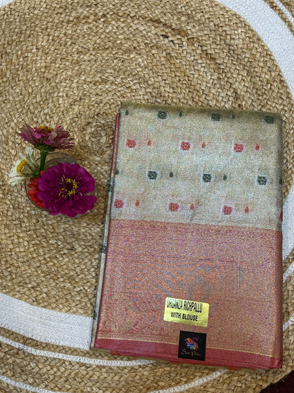 Tissue Silk brocade Sari Indian Fancy Saree Blue & Golden S18