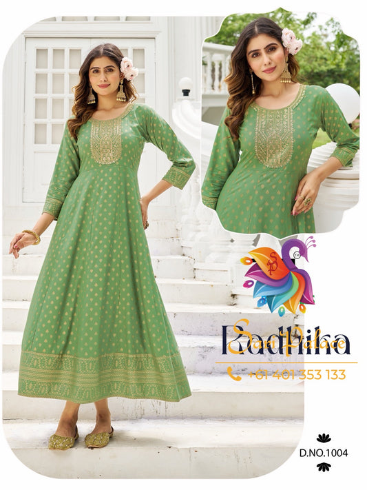 Indian Ladies Outfit Mint / Sage Rayon Kurti Dress SS31