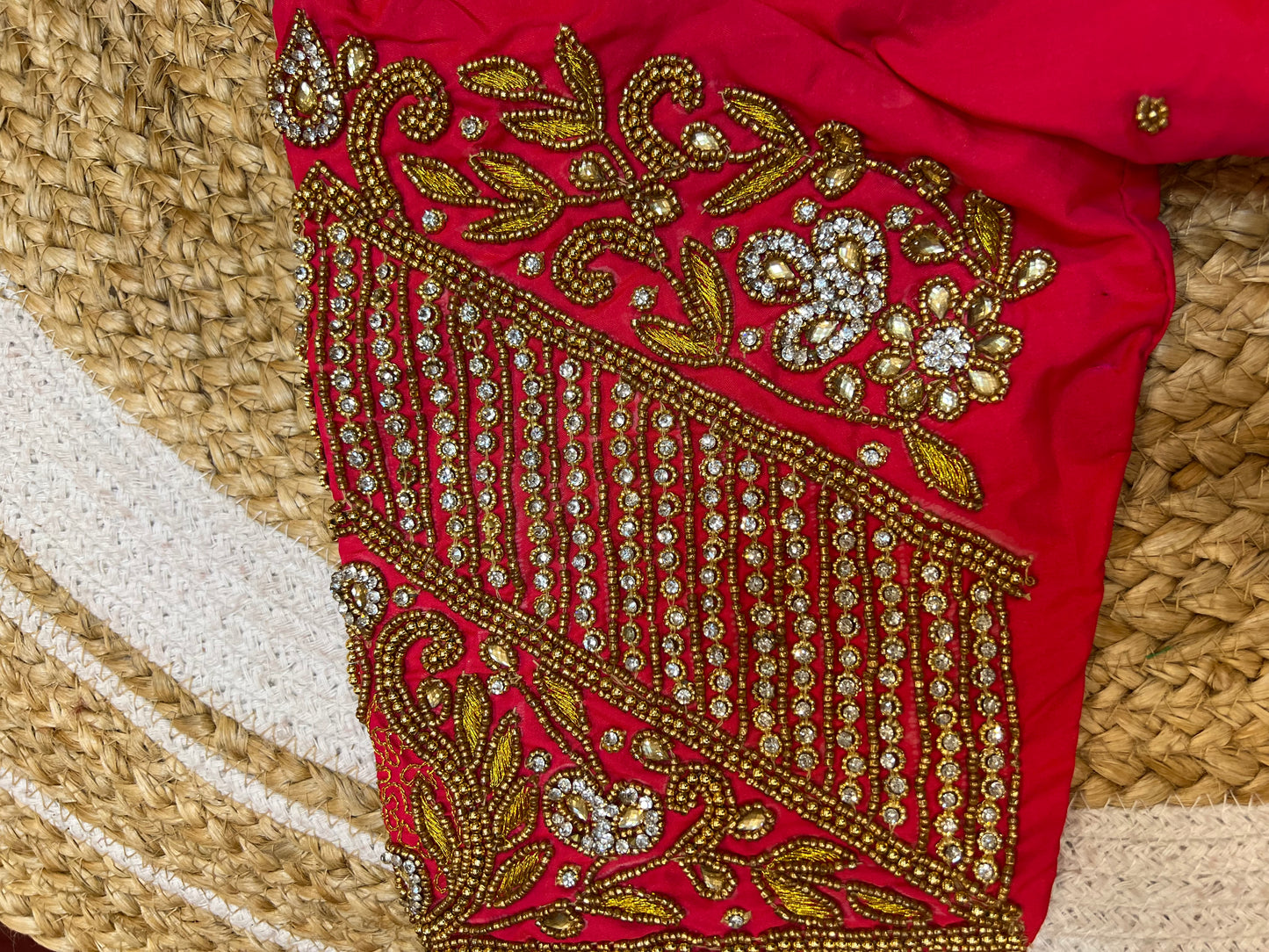 40” Bridal Aari hand Worked Sari Blouse Indian Top Choli Silk Red B37