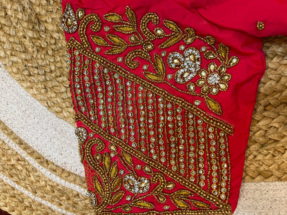 40” Bridal Aari hand Worked Sari Blouse Indian Top Choli Silk Red B37