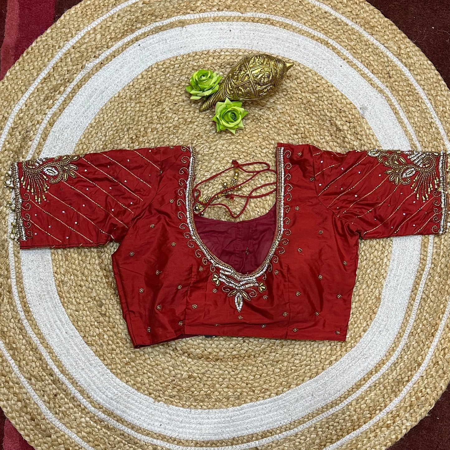 38” M Size 8 Aari Worked Sari Blouse Indian Saree Red B312