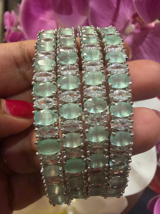 Indian American Diamond Bangles Mint white Stones Bracelets B11