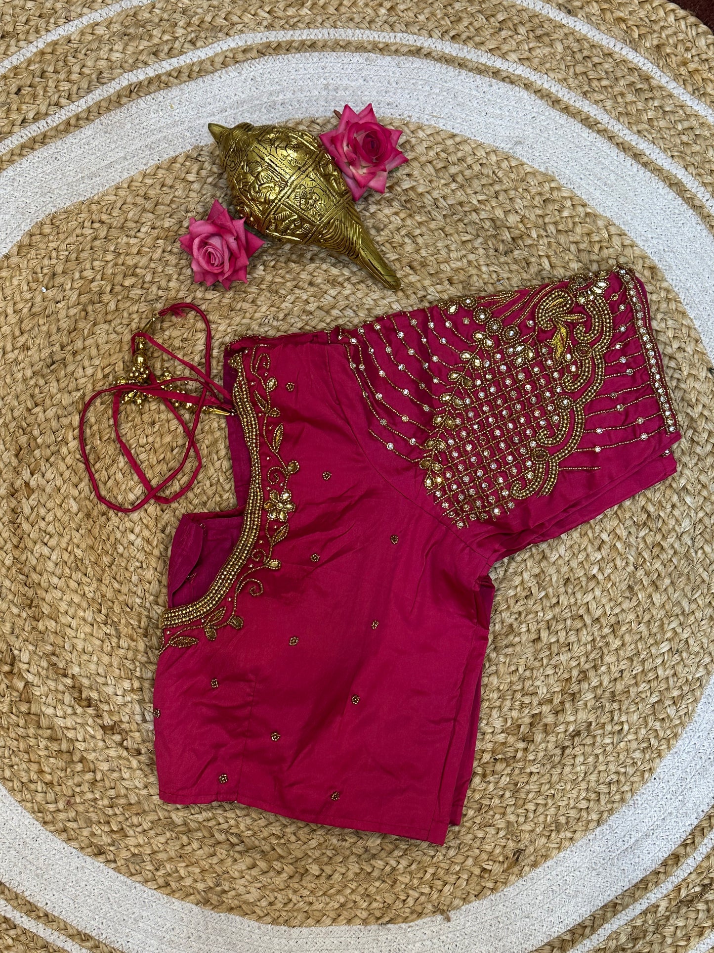 40” Size 10 Aari Worked Sari Blouse Indian Saree Top Silk Pink B100