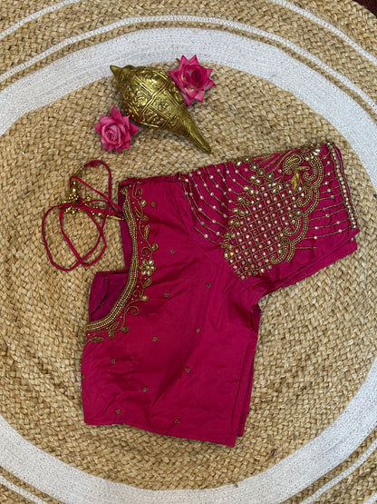 40” Size 10 Aari Worked Sari Blouse Indian Saree Top Silk Pink B100