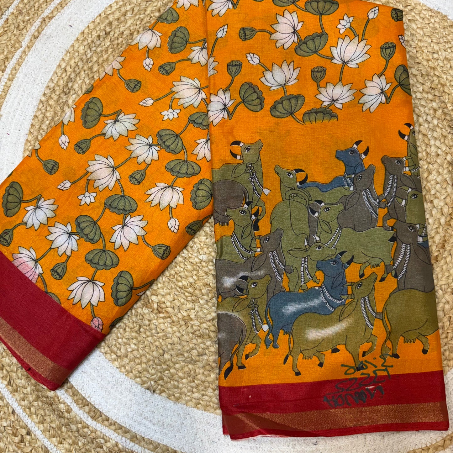 Yellow Indian Casual wear Saree Kalamkari Printed Sari S143