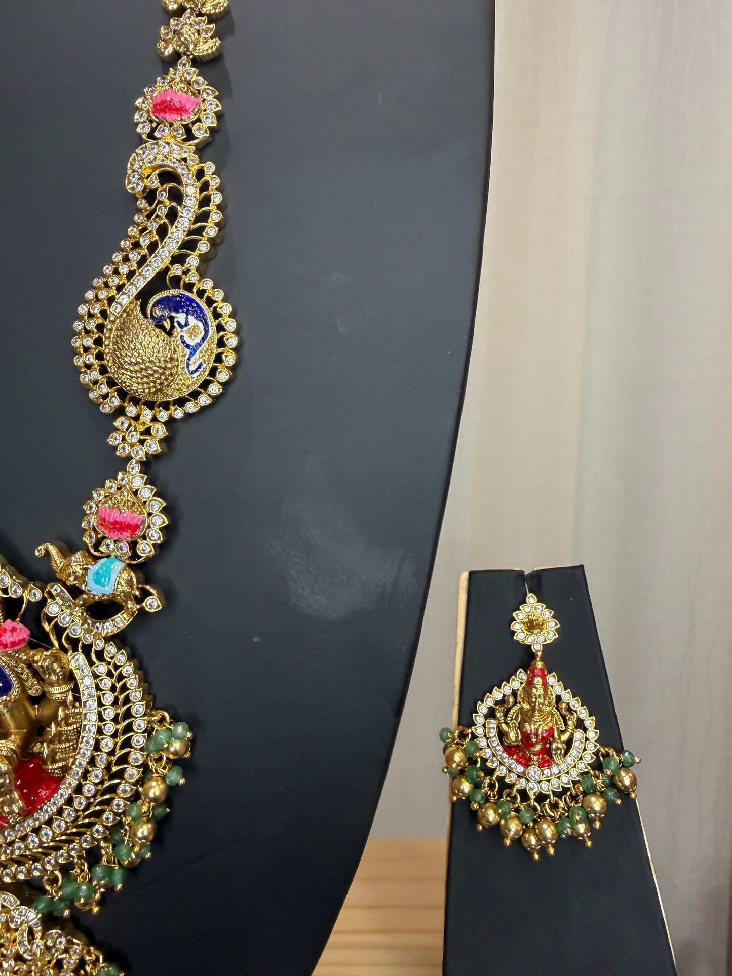 South Indian Brass Temple Jewellery Haram Necklace & Earrings Set N85