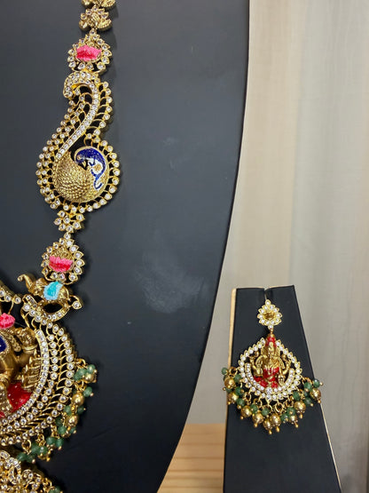 South Indian Brass Temple Jewellery Haram Necklace & Earrings Set N85