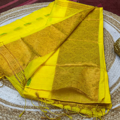 Soft Silk Cotton Sari Indian Saree Yellow S113