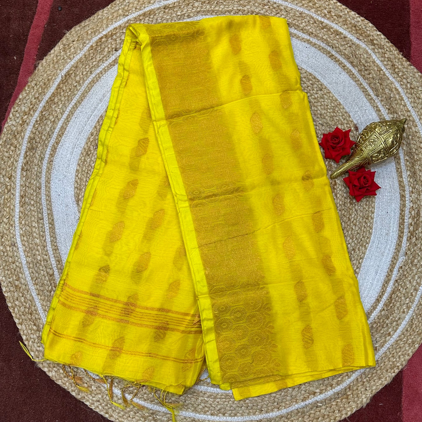 Soft Silk Cotton Sari Indian Saree Yellow S112