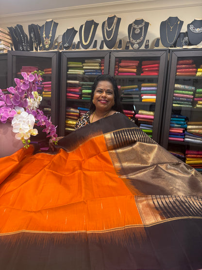 Kanchipuram Pattu Soft Silk Saree Pure Silk Bridal Sari Orange | SS9