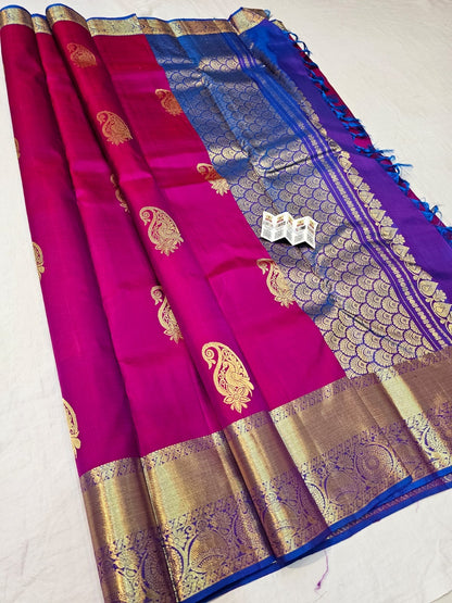 Kanchipuram Pure Silk Saree Bridal Pink Kanjivaram Sari SPK285