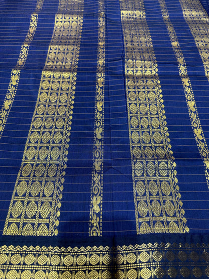 Kalyani Silk Cotton Sari Indian Saree Green & Royal Blue S54