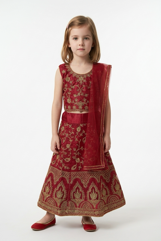18” Size Age 1 Maroon Indian Lehenga Pavadai Sattai Skirt Top G72 Col 1