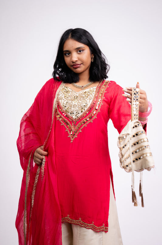 Pink Cream Indian Pakistani Outfit Indo western Salwar Kameez Sharara Suit EID C2