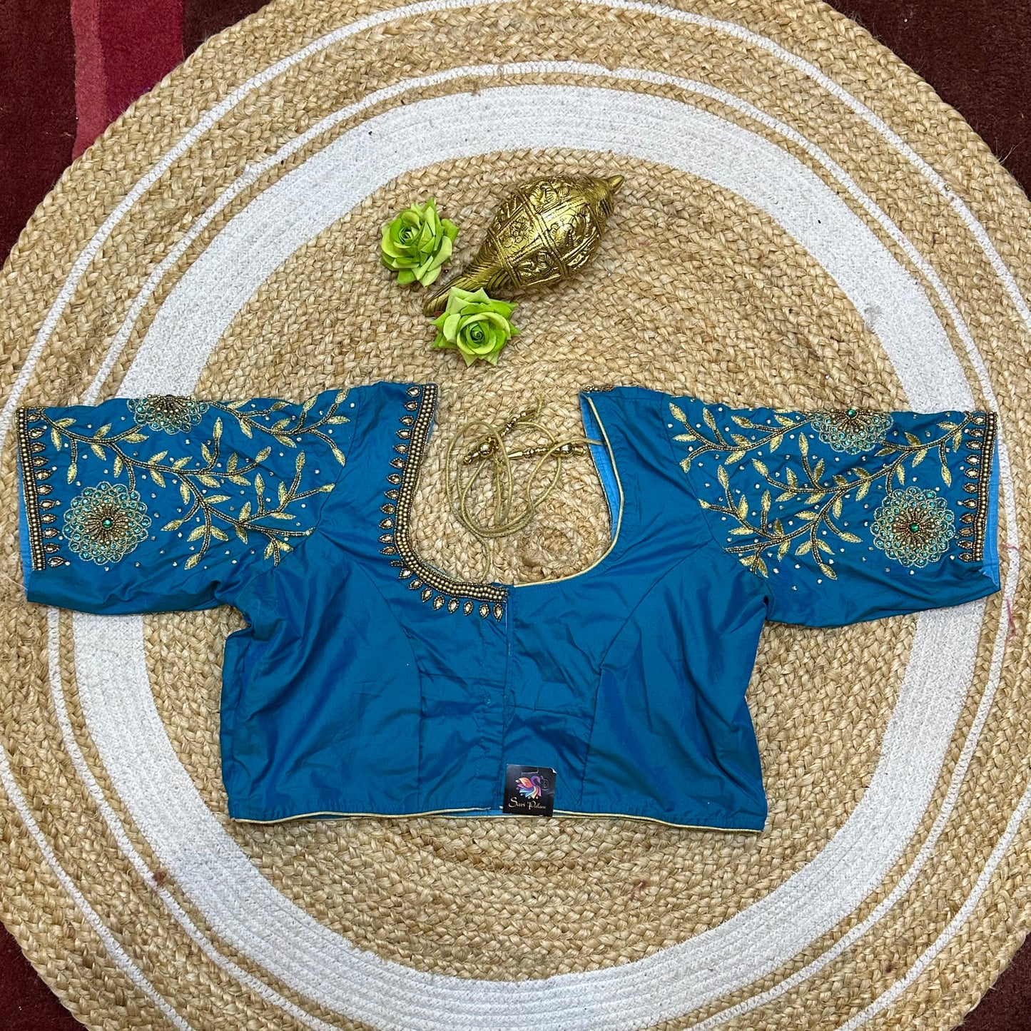 38” M Size 8 Aari Worked Sari Blouse Indian Saree Top Blue B276