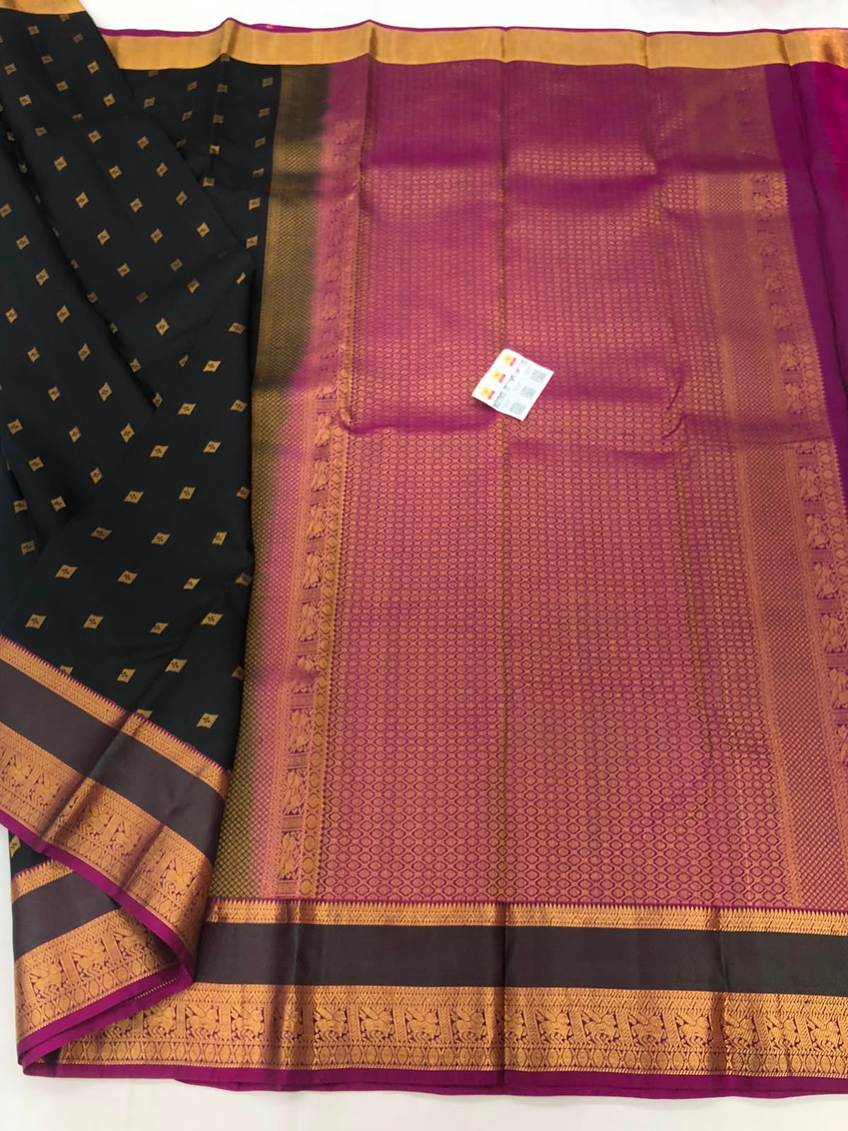 Kanchipuram Pure Silk Saree Bridal Indian Black Kanjivaram Sari SPK331