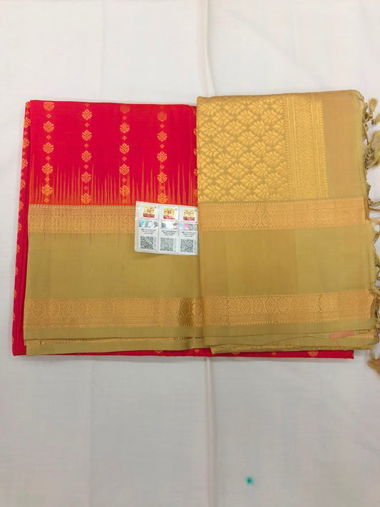 Pattu Soft Silk Indian Saree Pure Silk Sari Orangish Pink Golden SS44