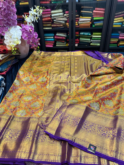 Kanchipuram Pure Silk Bridal Tissue Saree Indian Kanjivaram Floral Sari SPK385