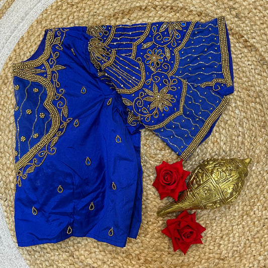 38” M Size 8 Aari Worked Sari Blouse Indian Saree Top Royal Blue B319