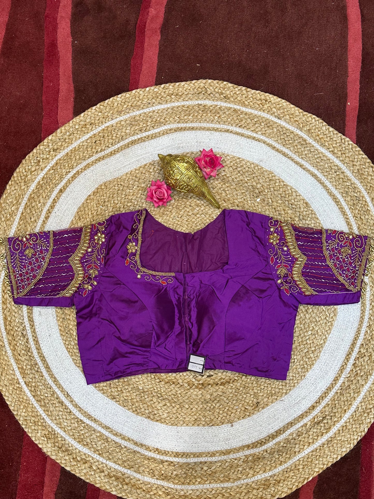 40” Size 10 Aari Worked Sari Blouse Indian Saree Top Silk Purple B98