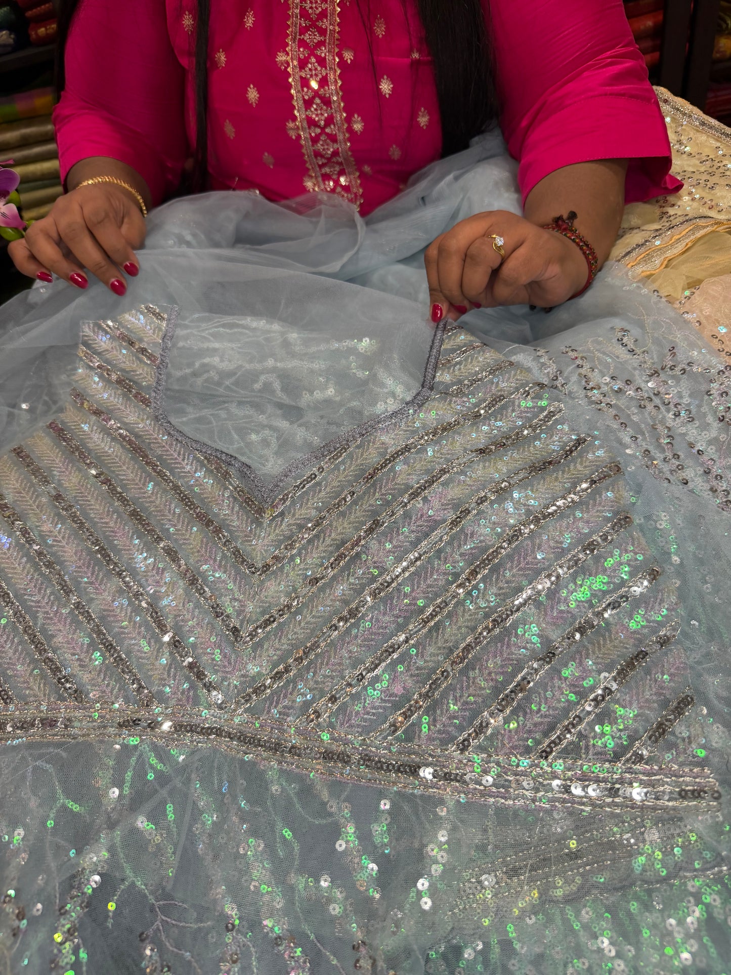 Net Sari Indian Bollywood Sequins Designer Fancy Party wear Saree  Z2
