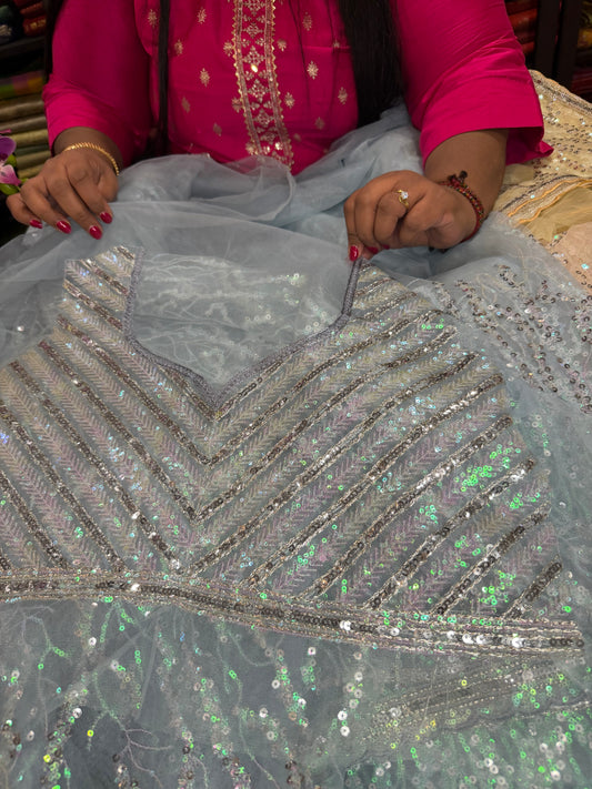 Net Sari Indian Bollywood Sequins Designer Fancy Party wear Saree  Z2