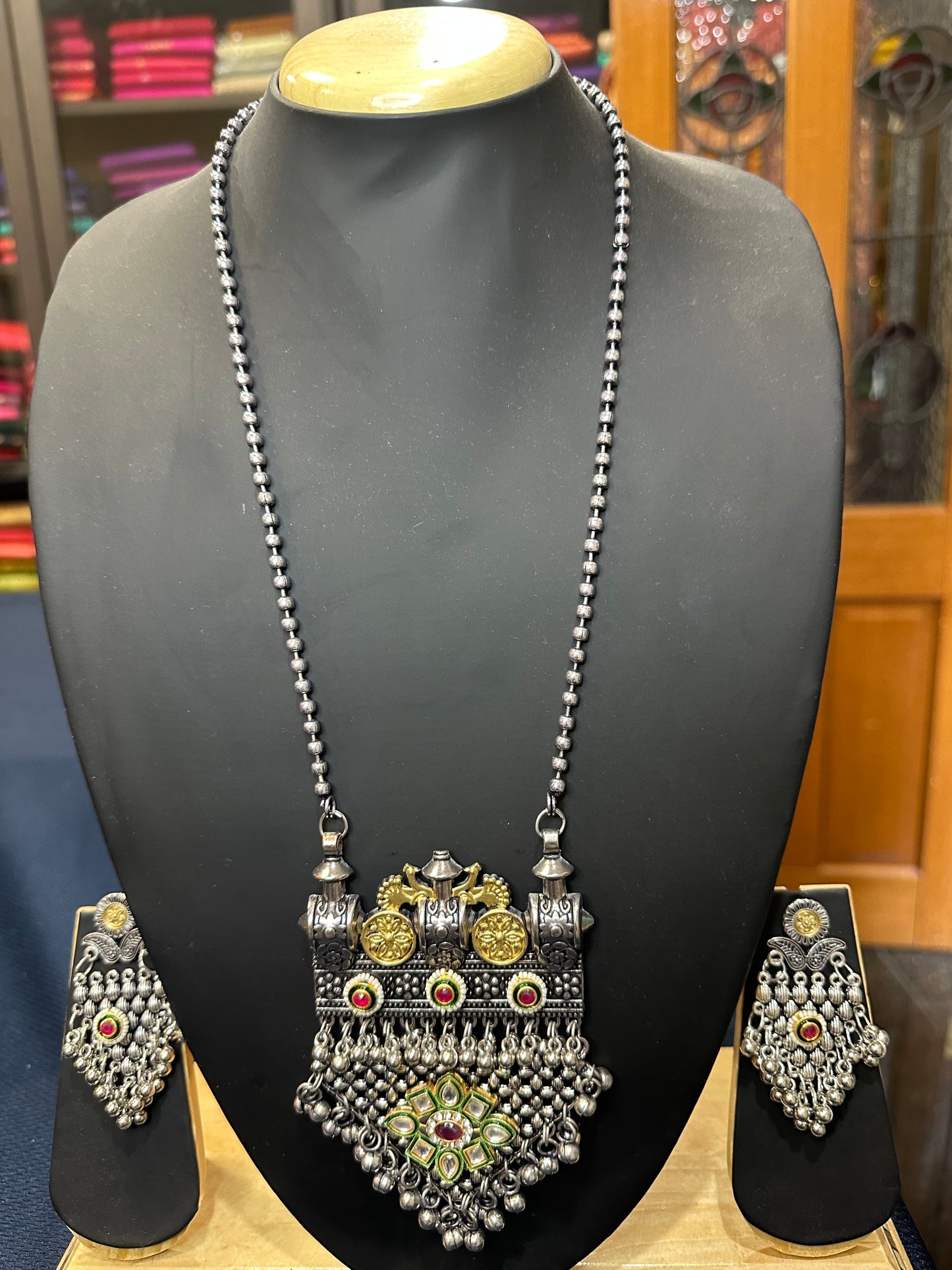 Oxidised Silver Necklace & Earrings Indian Tribal Jewellery sitahar Set N82