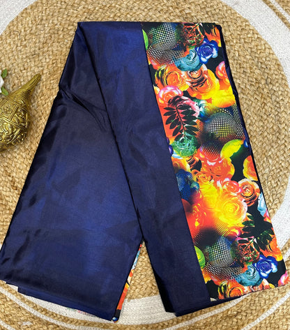 Fancy Party wear Satin Sari Indian Casual Navy blue Saree S92